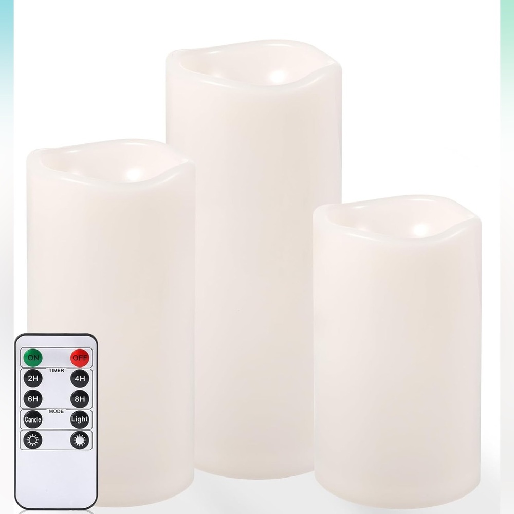 NURADA Large Outdoor Flameless Candles 6" 8" 10" x 5" - Waterproof w/remote(NWT)